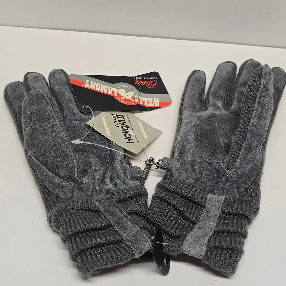 Vintage Wells Lamont Women's Gray Suede Insulated Gloves Du Pont Hollofil II M